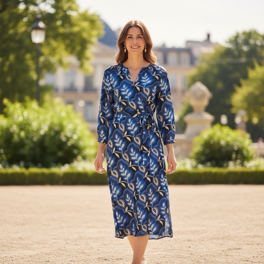 j McLaughlin Seville Silk Blend Wrap MIDI Wrap B-Neck Size‎ XS Geometric Print
